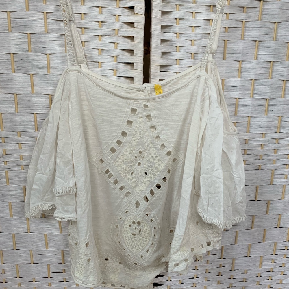 Free People White Boho Embroidered Blouse